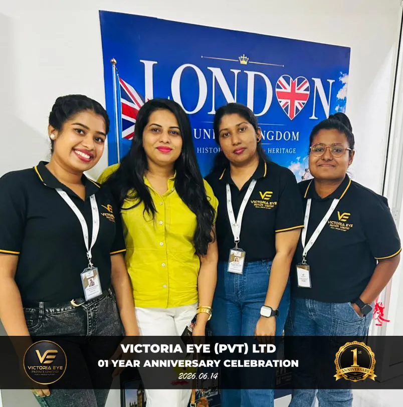 Victoria Eye staff with a guest at the first anniversary