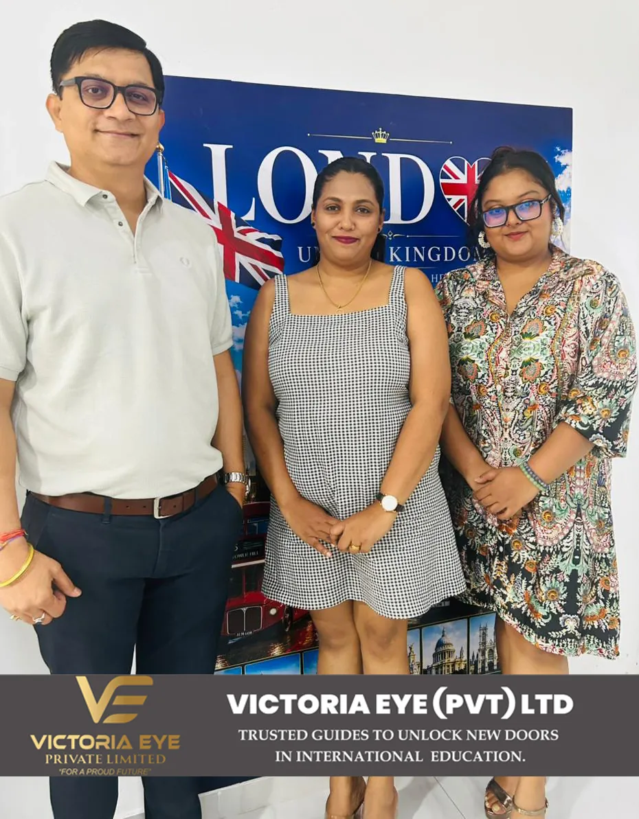 A happy Victoria Eye client in front of a London backdrop