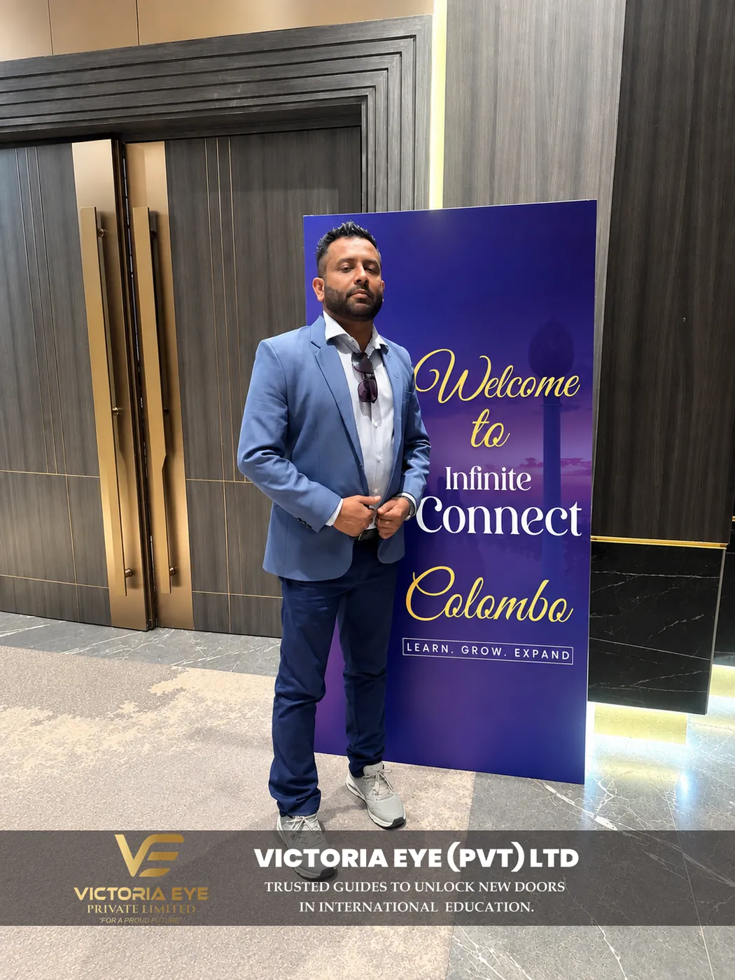 Victoria Eye director at the Infinite Connect Colombo welcome board