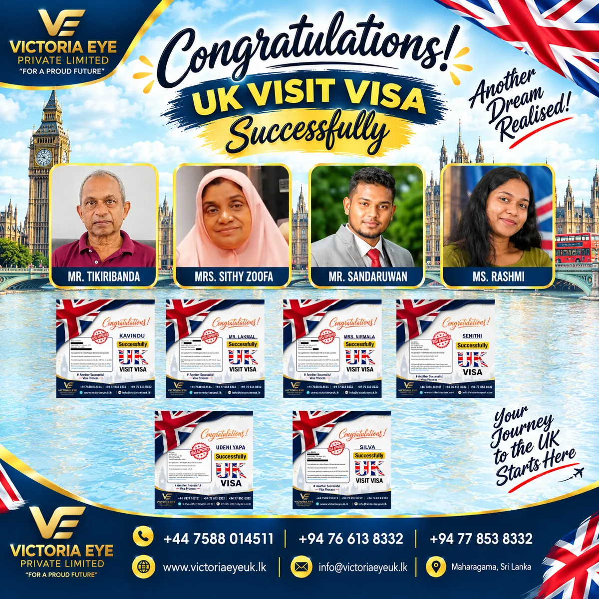 Congratulations poster: four clients successfully granted UK visit visas