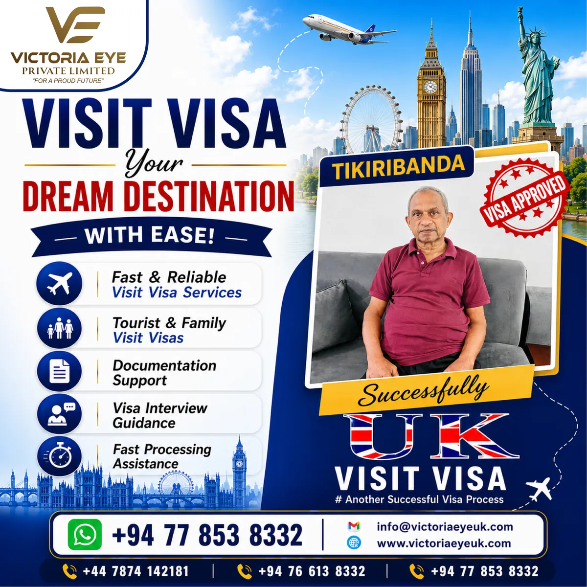 Visit visa promotion featuring Tikiribanda's successful UK visit visa
